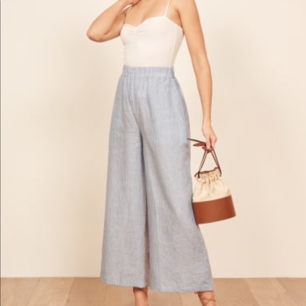 Reformation Blue and White Linen Pants- Size S